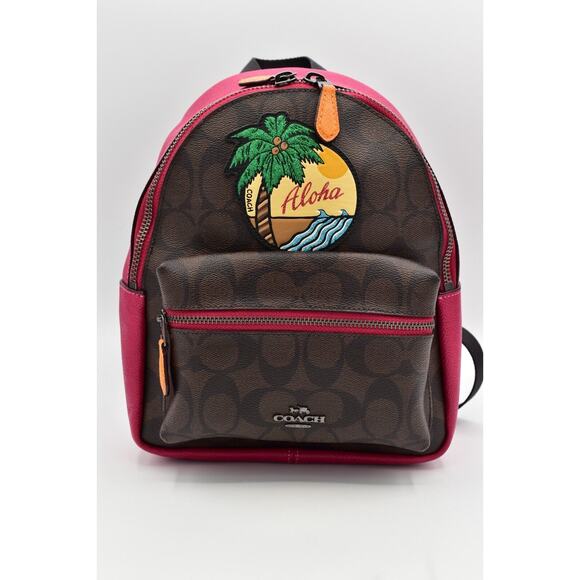 Coach Aloha Mini Backpack Hawaiian Hawaii Rare Leather Canvas Red Brown - Picture 1 of 12
